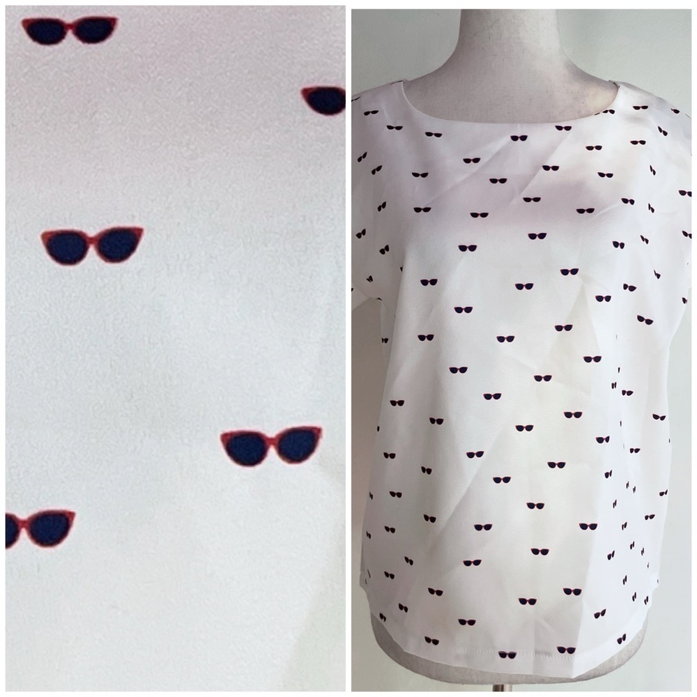 NWT Molly Bracken Eye Glasses Pattern Novelty Print Blouse Top Small